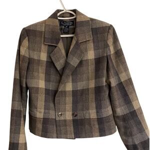 E H Woods Wool Blend Plaid Cropped Jacket.  Double Breasted Classic Professional